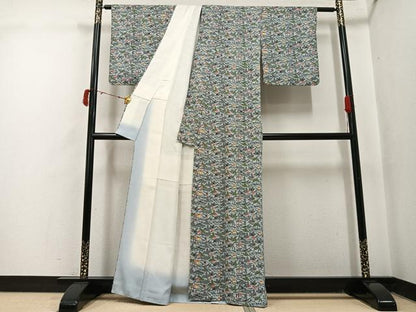 平和屋着物●本場琉球紅型　藤村玲子　小紋　草花文　正絹　逸品　AABJ0100ph