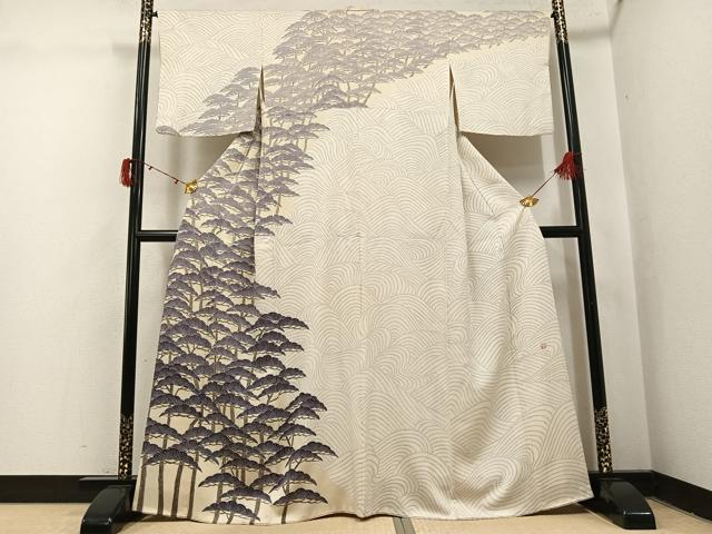 平和屋着物●田中勇吉の弟子　日本工芸会正会員　吉田喜八郎　訪問着　松　正絹　逸品　AABJ0103ph