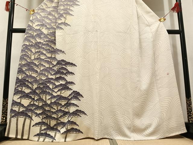 平和屋着物●田中勇吉の弟子　日本工芸会正会員　吉田喜八郎　訪問着　松　正絹　逸品　AABJ0103ph