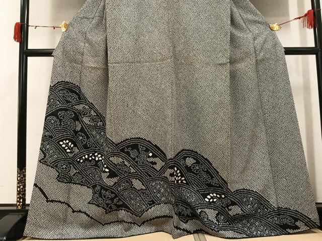 平和屋着物●訪問着　総絞り　立波花文　黒地　正絹　逸品　AABJ0104ph