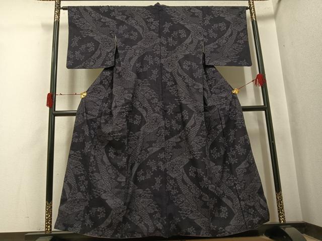 平和屋着物●本場結城紬　重要無形文化財　吉祥草花文　正絹　逸品　AABJ0105ph