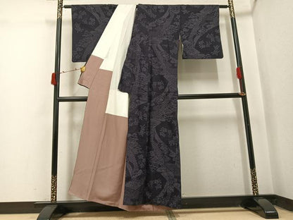 平和屋着物●本場結城紬　重要無形文化財　吉祥草花文　正絹　逸品　AABJ0105ph