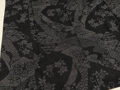 平和屋着物●本場結城紬　重要無形文化財　吉祥草花文　正絹　逸品　AABJ0105ph