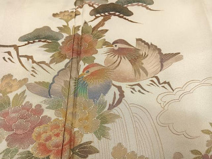 平和屋着物●訪問着　鴛鴦草花文　金彩　正絹　逸品　AABJ0106ph