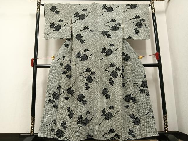 平和屋着物●本疋田絞り　小紋　松竹梅風景文　黒地　正絹　逸品　AABJ0109ph