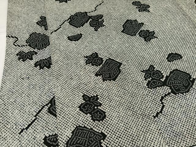 平和屋着物●本疋田絞り　小紋　松竹梅風景文　黒地　正絹　逸品　AABJ0109ph