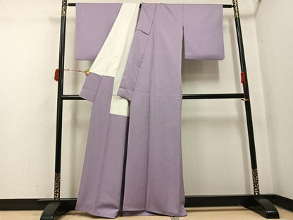 平和屋着物●上質な色無地　網代地紋　牡丹鼠色　正絹　逸品　AABJ0110ph
