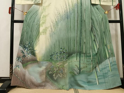 平和屋着物●訪問着　作家物　洛庵　手描き　草木文　暈し染め　正絹　逸品　AABJ0116ph