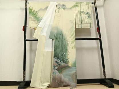 平和屋着物●訪問着　作家物　洛庵　手描き　草木文　暈し染め　正絹　逸品　AABJ0116ph