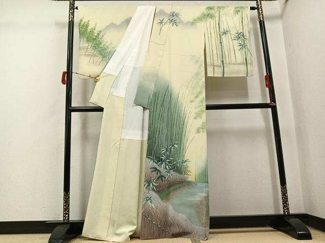 平和屋着物●訪問着　作家物　洛庵　手描き　草木文　暈し染め　正絹　逸品　AABJ0116ph