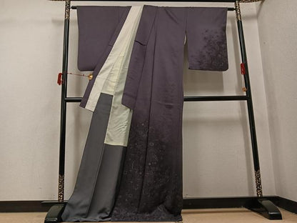平和屋着物●訪問着　作家物　草花文　金彩　ロング丈　正絹　逸品　AABJ0117ph