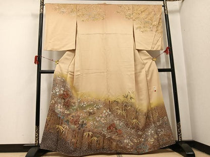 平和屋着物●訪問着　作家物　刺繍　草花文　暈し染め　金彩　正絹　逸品　AABJ0119ph