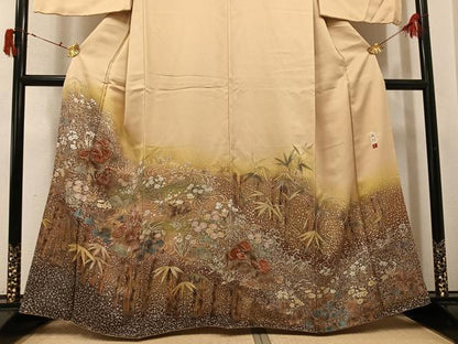 平和屋着物●訪問着　作家物　刺繍　草花文　暈し染め　金彩　正絹　逸品　AABJ0119ph