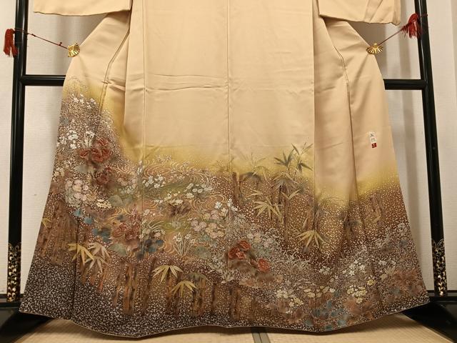 平和屋着物●訪問着　作家物　刺繍　草花文　暈し染め　金彩　正絹　逸品　AABJ0119ph