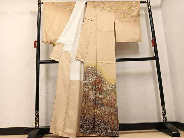 平和屋着物●訪問着　作家物　刺繍　草花文　暈し染め　金彩　正絹　逸品　AABJ0119ph