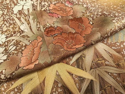 平和屋着物●訪問着　作家物　刺繍　草花文　暈し染め　金彩　正絹　逸品　AABJ0119ph
