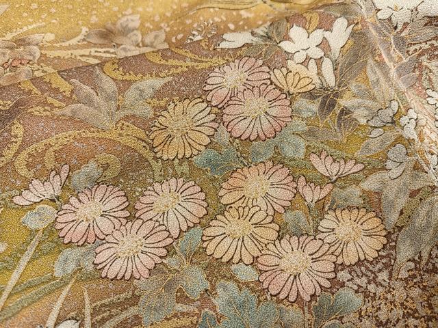 平和屋着物●訪問着　作家物　刺繍　草花文　暈し染め　金彩　正絹　逸品　AABJ0119ph