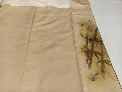 平和屋着物●訪問着　作家物　刺繍　草花文　暈し染め　金彩　正絹　逸品　AABJ0119ph