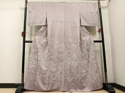 平和屋着物●訪問着　お召地　草花文　正絹　逸品　AABJ0121ph