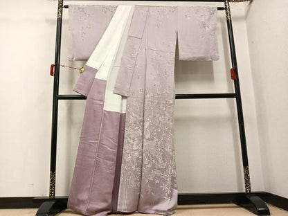 平和屋着物●訪問着　お召地　草花文　正絹　逸品　AABJ0121ph