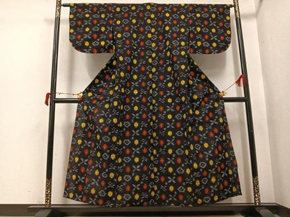 平和屋着物●久留米絣　単衣　舞花文　綿　逸品　AABJ0124ph