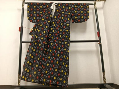 平和屋着物●久留米絣　単衣　舞花文　綿　逸品　AABJ0124ph