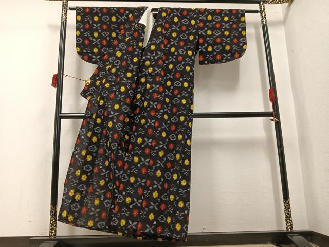 平和屋着物●久留米絣　単衣　舞花文　綿　逸品　AABJ0124ph