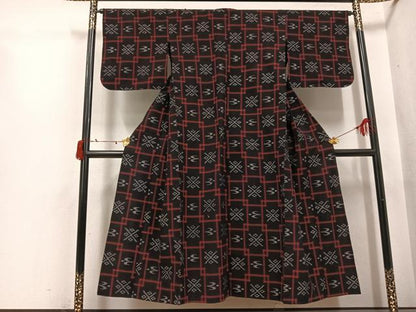 平和屋着物●久留米絣　単衣　琉球絣文様　綿　逸品　AABJ0128ph