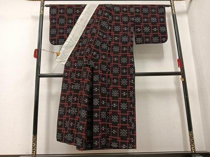 平和屋着物●久留米絣　単衣　琉球絣文様　綿　逸品　AABJ0128ph
