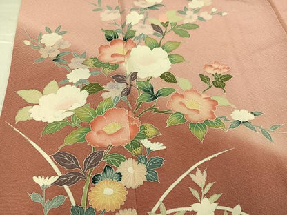 平和屋着物●訪問着　友禅　草花文　暈し染め　正絹　逸品　AABJ0132ph