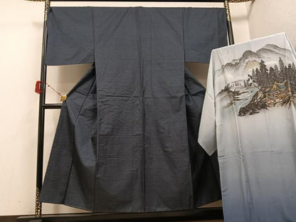 平和屋着物●男性　本場大島紬　アンサンブル　長襦袢(袷)セット　100亀甲　総詰め　正絹　逸品　AABJ0133ph
