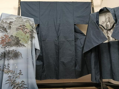 平和屋着物●男性　本場大島紬　アンサンブル　長襦袢(袷)セット　亀甲絣　正絹　逸品　未使用　AABJ0134ph