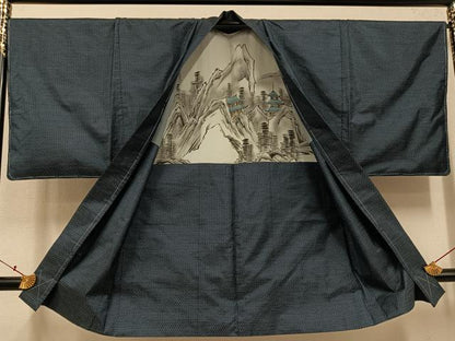 平和屋着物●男性　本場大島紬　アンサンブル　長襦袢(袷)セット　亀甲絣　正絹　逸品　未使用　AABJ0134ph