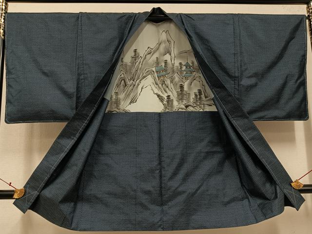 平和屋着物●男性　本場大島紬　アンサンブル　長襦袢(袷)セット　亀甲絣　正絹　逸品　未使用　AABJ0134ph
