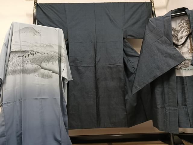 平和屋着物●男性　本場大島紬　アンサンブル　長襦袢(袷)セット　100亀甲　総詰め　正絹　逸品　AABJ0136ph