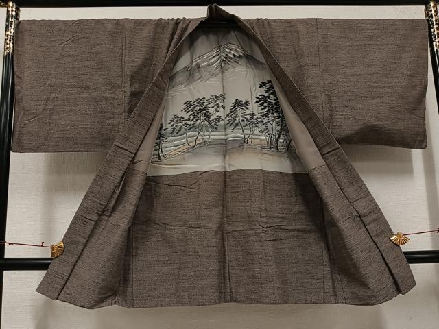 平和屋着物●男性　結城紬　アンサンブル　杢　生壁色　やまと誂製　証紙付き　正絹　逸品　AABJ0137ph