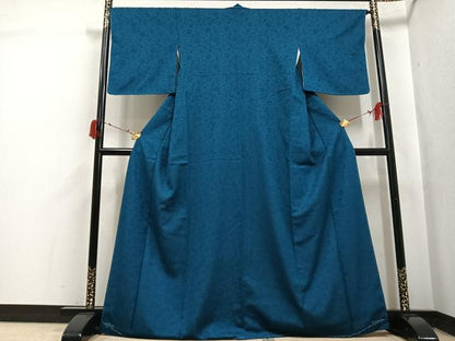 平和屋着物●BANKANわものや　色無地　更紗花鳥地紋　納戸色　正絹　逸品　未使用　AABJ0138ph