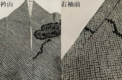 平和屋着物●訪問着　総絞り　流水草花文　黒地　正絹　逸品　AABJ0140ph