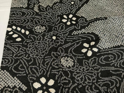 平和屋着物●訪問着　総絞り　流水草花文　黒地　正絹　逸品　AABJ0140ph