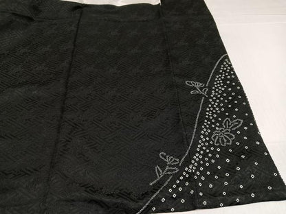 平和屋着物●訪問着　総絞り　流水草花文　黒地　正絹　逸品　AABJ0140ph