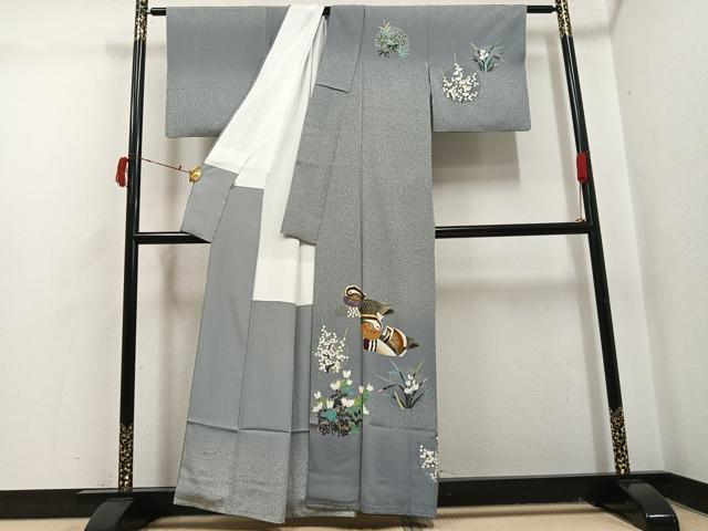 平和屋着物●人間国宝　羽田登喜男　TOKIOetTOKI　訪問着　鴛鴦草花文　正絹　逸品　AABJ0143ph