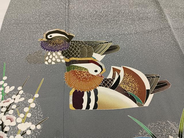 平和屋着物●人間国宝　羽田登喜男　TOKIOetTOKI　訪問着　鴛鴦草花文　正絹　逸品　AABJ0143ph