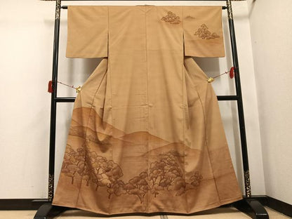 平和屋着物●訪問着　本塩沢　遠山樹林文　暈し染め　正絹　逸品　AABJ0146ph
