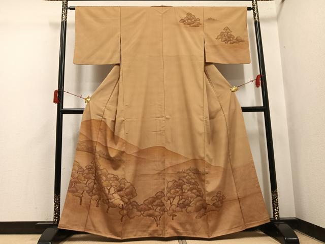 平和屋着物●訪問着　本塩沢　遠山樹林文　暈し染め　正絹　逸品　AABJ0146ph
