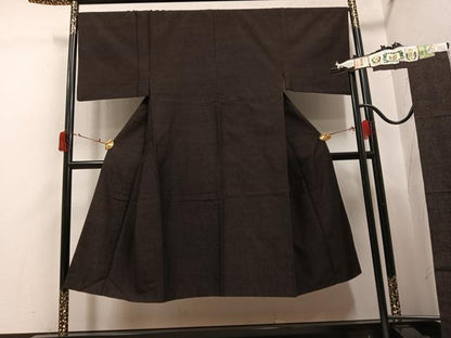 平和屋着物●男性　結城紬　杢　霞文　海松茶色　証紙付き　正絹　逸品　AABJ0148ph