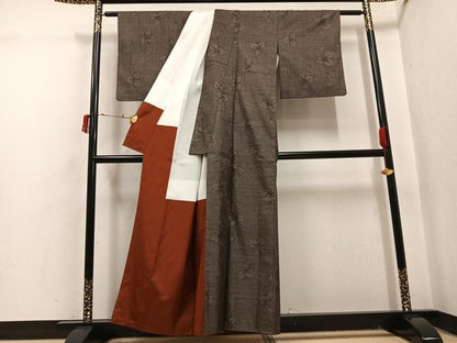 平和屋着物●本場大島紬　古代染色　純泥染　カタス9マルキ　草花文　照節雄作　証紙付き　正絹　逸品　AABJ0150ph