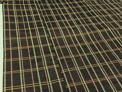 平和屋着物▽上質な紬　単衣　格子　正絹　逸品　AABJ0161jh