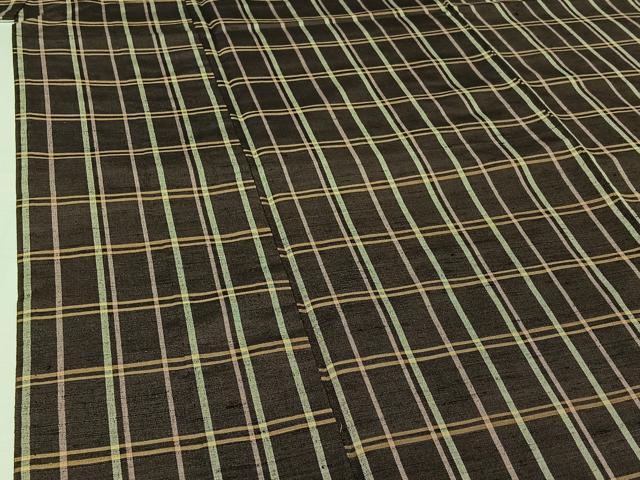平和屋着物▽上質な紬　単衣　格子　正絹　逸品　AABJ0161jh