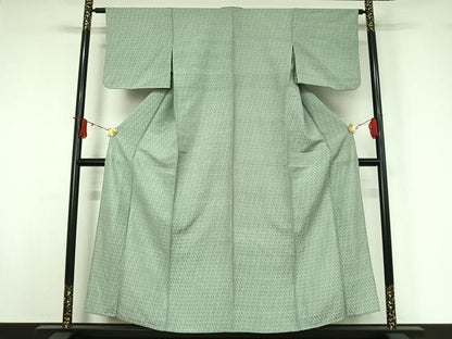 平和屋着物▽お召 単衣 文字文 正絹 逸品 AABJ0162jh