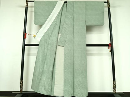 平和屋着物▽お召 単衣 文字文 正絹 逸品 AABJ0162jh